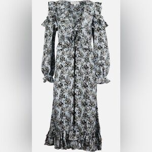 Robert Rodriguez 100% Silk Ruffle Midi Dress Romantic Cottagecore